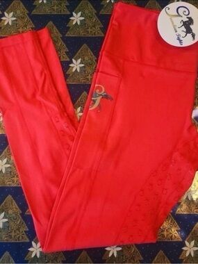 Women's High-Waist Red Active Leggings with Side Pocket